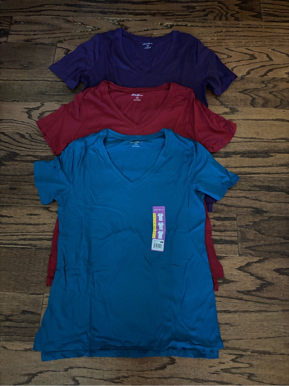 Eddie Bauer Short Sleeve V-Neck Tee Set - Teal, Red, Purple